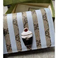 Gucci Unisex Card Case Wallet Enamel Ice Cream Blue Stripe Print Beige Ebony GG Supreme Canvas (9)