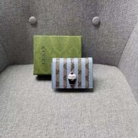 Gucci Unisex Card Case Wallet Enamel Ice Cream Blue Stripe Print Beige Ebony GG Supreme Canvas (9)