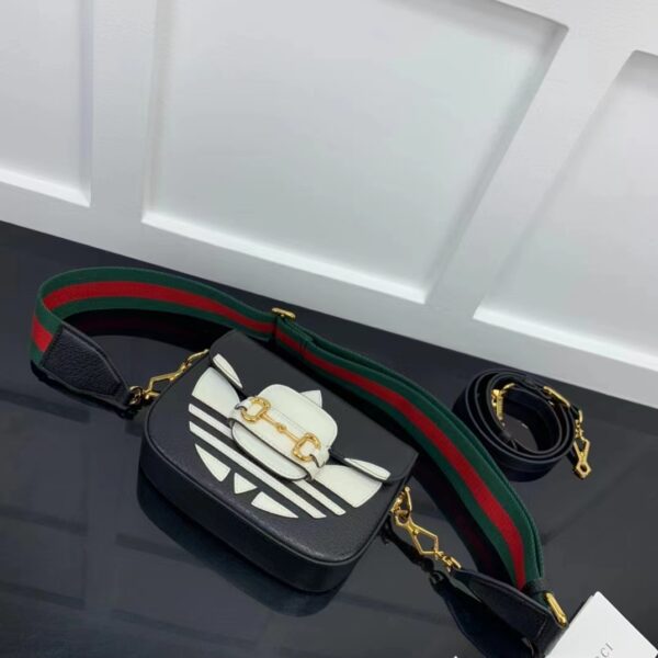 Gucci Unisex GG Adidas x Gucci Horsebit 1955 Mini Bag Black White Leather (1)