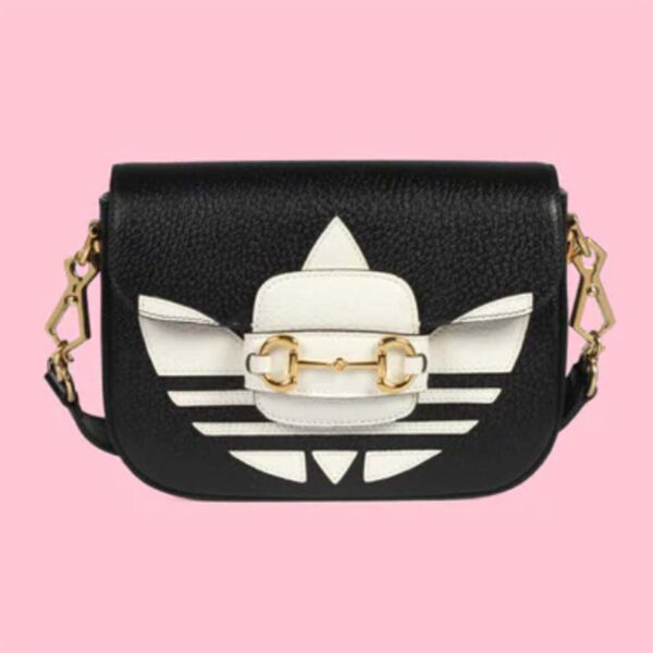 Gucci Unisex GG Adidas x Gucci Horsebit 1955 Mini Bag Black White Leather (7)