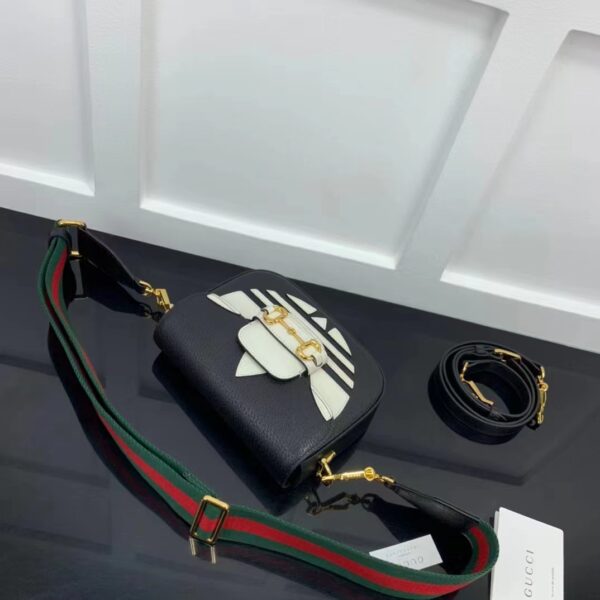 Gucci Unisex GG Adidas x Gucci Horsebit 1955 Mini Bag Black White Leather (8)