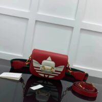 Gucci Unisex GG Adidas x Gucci Horsebit 1955 Mini Bag Red Leather Trefoil Print (9)