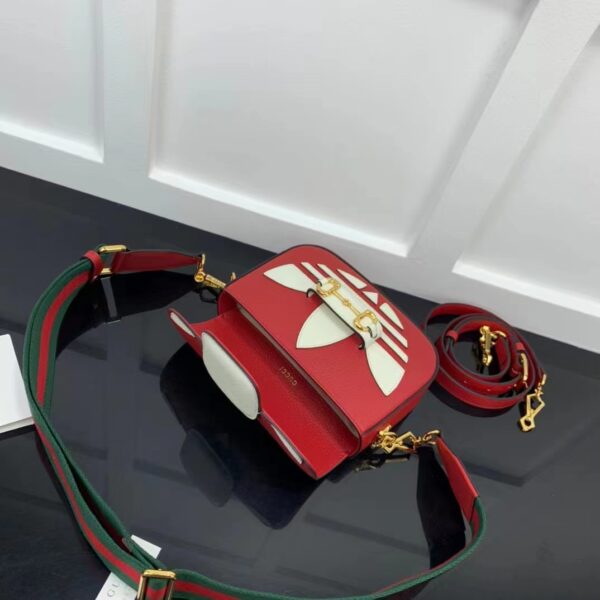 Gucci Unisex GG Adidas x Gucci Horsebit 1955 Mini Bag Red Leather Trefoil Print (7)