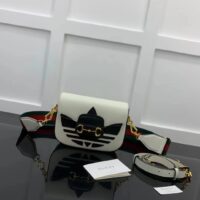 Gucci Unisex GG Adidas x Gucci Horsebit 1955 Mini Bag White Black Leather Trefoil (7)