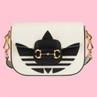 Gucci Unisex GG Adidas x Gucci Horsebit 1955 Mini Bag White Black Leather Trefoil (7)