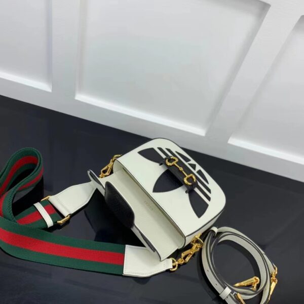 Gucci Unisex GG Adidas x Gucci Horsebit 1955 Mini Bag White Black Leather Trefoil (8)