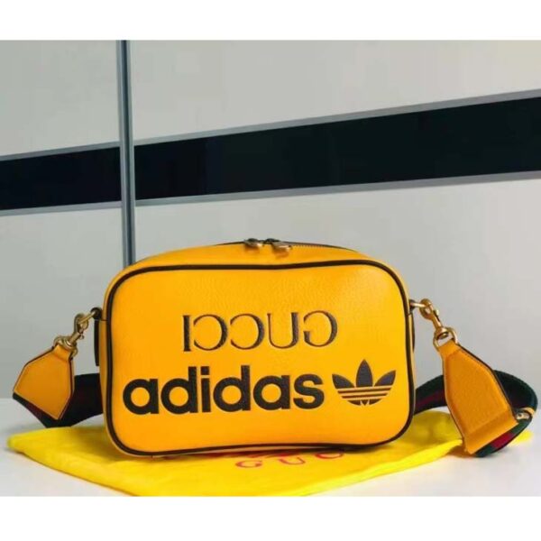 Gucci Unisex GG Adidas x Gucci Small Shoulder Bag Yellow Leather Green Red Web (14)