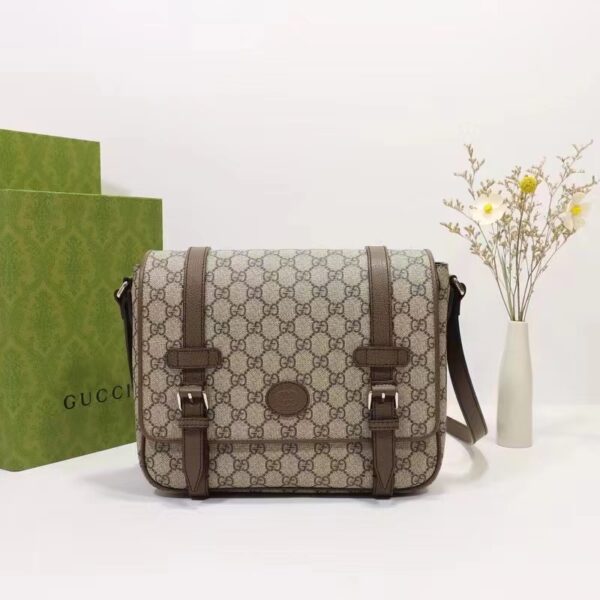 Gucci Unisex GG Messenger Bag Beige Ebony GG Supreme Canvas Leather (11)