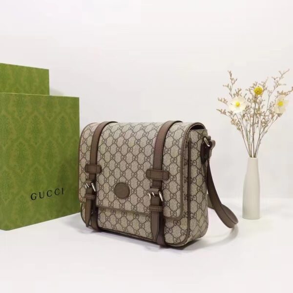 Gucci Unisex GG Messenger Bag Beige Ebony GG Supreme Canvas Leather (12)