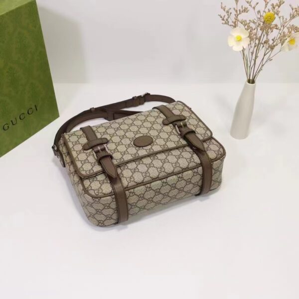 Gucci Unisex GG Messenger Bag Beige Ebony GG Supreme Canvas Leather (6)