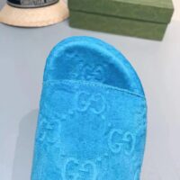 Gucci Unisex GG Platform Sandals Blue GG Cotton Sponge Rubber Sole 3 Cm Heel (3)