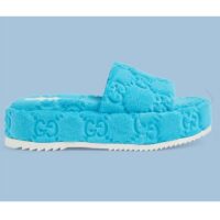 Gucci Unisex GG Platform Sandals Blue GG Cotton Sponge Rubber Sole 3 Cm Heel (3)