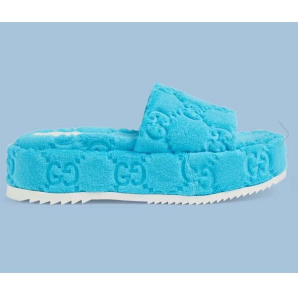 Gucci Unisex GG Platform Sandals Blue GG Cotton Sponge Rubber Sole 3 Cm Heel (3)