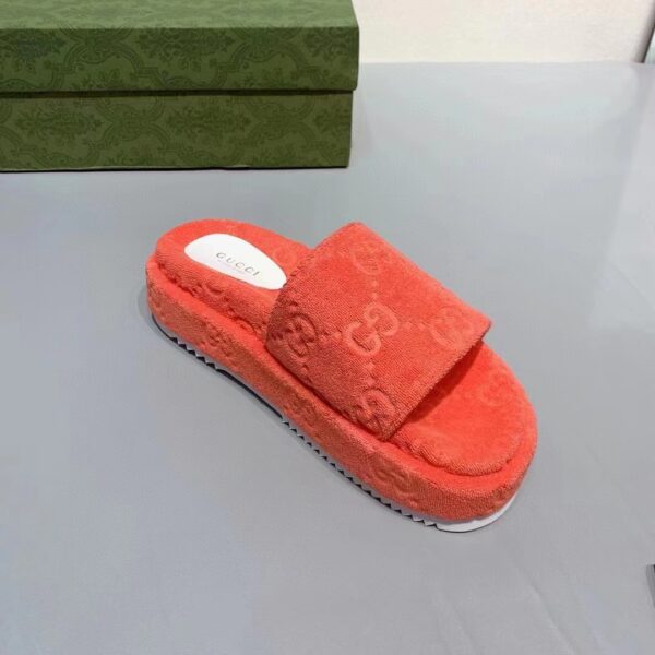 Gucci Unisex GG Platform Sandals Orange GG Cotton Sponge Rubber Sole 3 Cm heel (1)