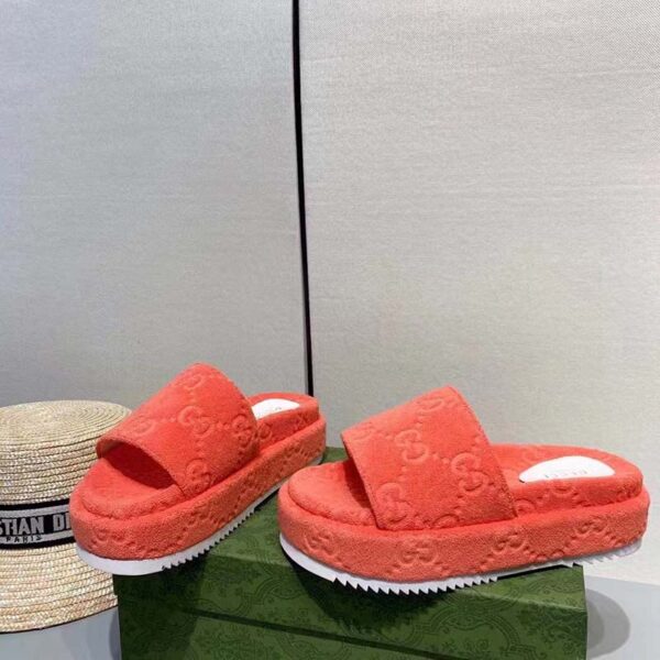 Gucci Unisex GG Platform Sandals Orange GG Cotton Sponge Rubber Sole 3 Cm heel (10)