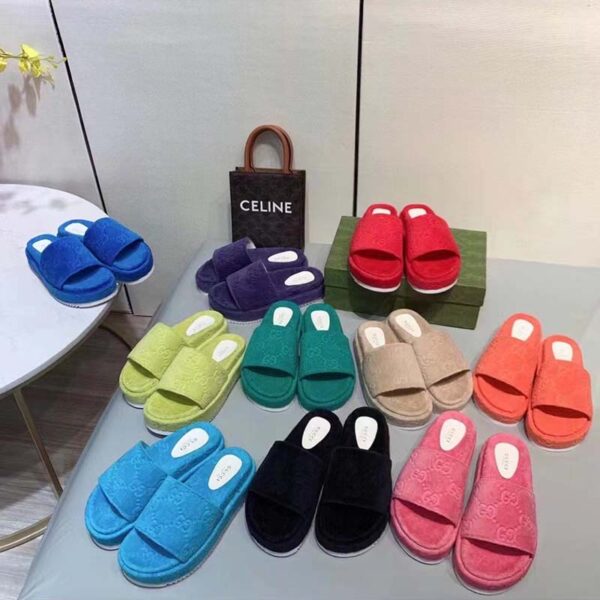 Gucci Unisex GG Platform Sandals Orange GG Cotton Sponge Rubber Sole 3 Cm heel (14)