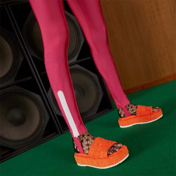 Gucci Unisex GG Platform Sandals Orange GG Cotton Sponge Rubber Sole 3 Cm heel (15)
