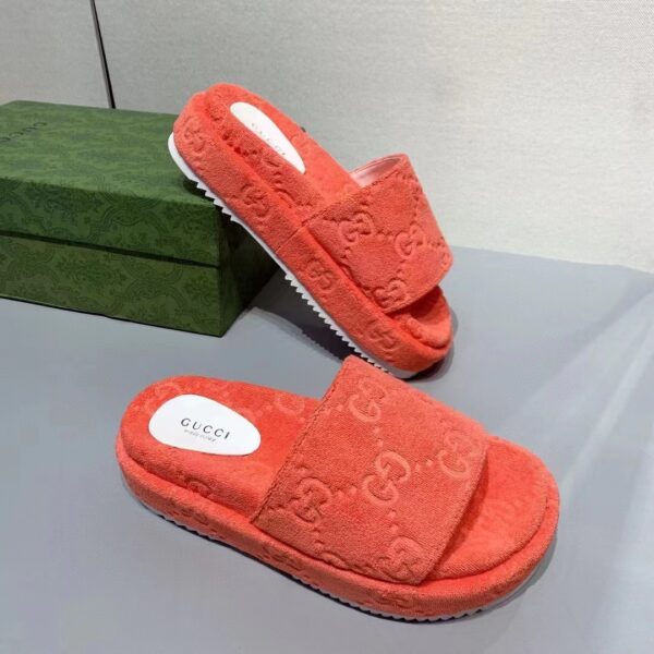 Gucci Unisex GG Platform Sandals Orange GG Cotton Sponge Rubber Sole 3 Cm heel (2)