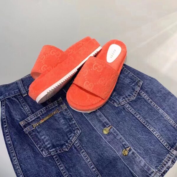 Gucci Unisex GG Platform Sandals Orange GG Cotton Sponge Rubber Sole 3 Cm heel (3)