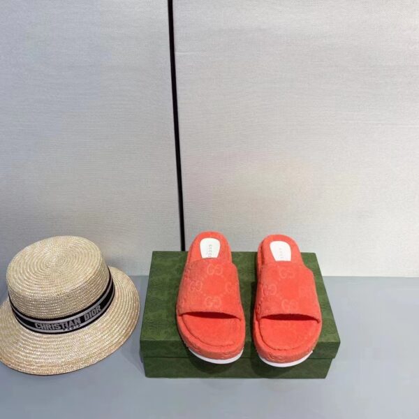 Gucci Unisex GG Platform Sandals Orange GG Cotton Sponge Rubber Sole 3 Cm heel (5)