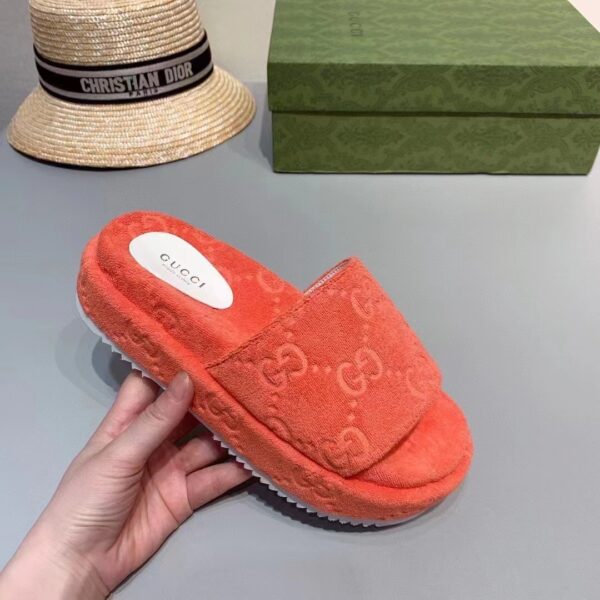 Gucci Unisex GG Platform Sandals Orange GG Cotton Sponge Rubber Sole 3 Cm heel (8)