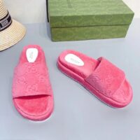 Gucci Unisex GG Platform Sandals Pink GG Cotton Sponge Rubber Sole 3 Cm Heel (3)