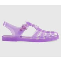 Gucci Unisex GG Sandal Double G Light Purple Rubber Sole Ankle Buckle Flat (11)