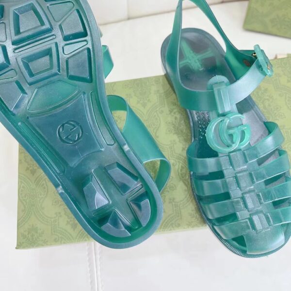 Gucci Unisex GG Sandal Double G Transparent Green Rubber Sole Ankle Buckle Flat (3)