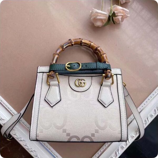 Gucci Women Diana Small Jumbo GG Tote Bag Off-White Ivory Canvas Double G (3)