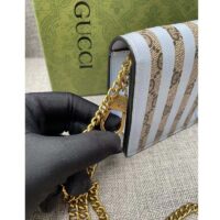 Gucci Women Double G Mini Bag Chain Blue Stripe Print Beige Ebony GG Supreme Canvas (10)