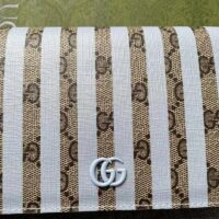 Gucci Women Double G Mini Bag Chain Blue Stripe Print Beige Ebony GG Supreme Canvas (10)