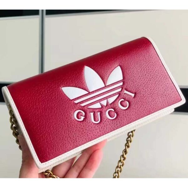 Gucci Women GG Adidas x Gucci Wallet Chain Red Off-White Leather Interlocking G (7)