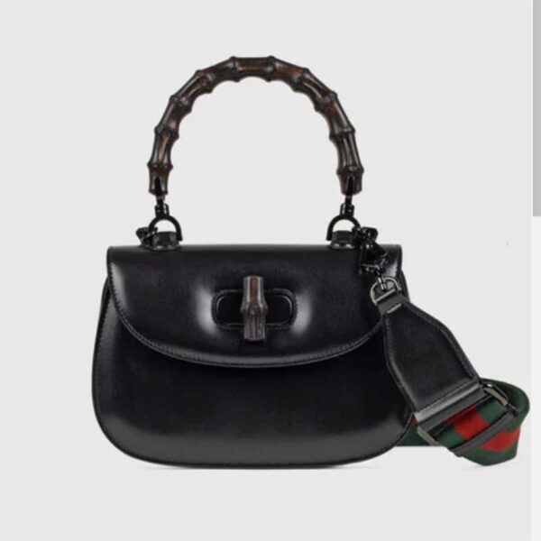Gucci Women GG Bamboo 1947 Small Top Handle Bag Black Leather Bamboo Hardware (11)