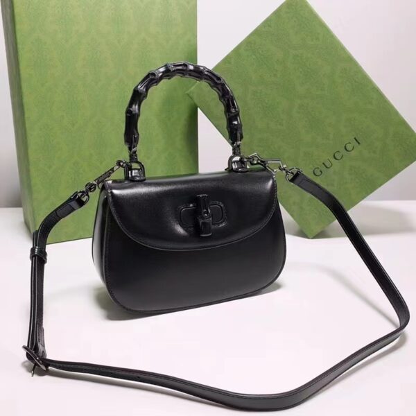 Gucci Women GG Bamboo 1947 Small Top Handle Bag Black Leather Bamboo Hardware (2)