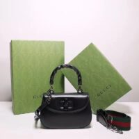 Gucci Women GG Bamboo 1947 Small Top Handle Bag Black Leather Bamboo Hardware (11)