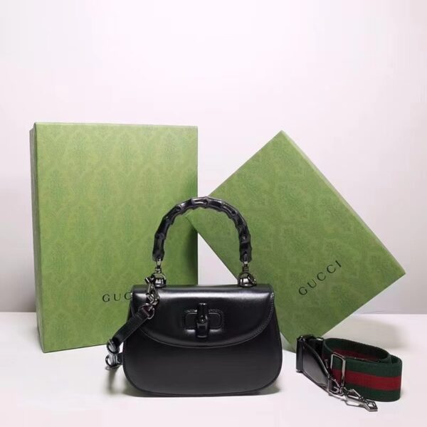 Gucci Women GG Bamboo 1947 Small Top Handle Bag Black Leather Bamboo Hardware (3)