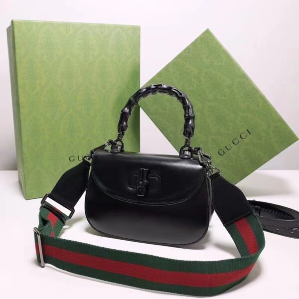 Gucci Women GG Bamboo 1947 Small Top Handle Bag Black Leather Bamboo Hardware (7)