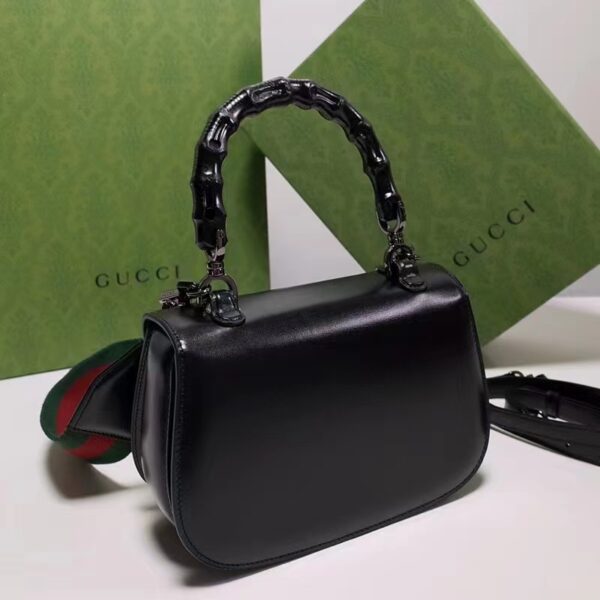 Gucci Women GG Bamboo 1947 Small Top Handle Bag Black Leather Bamboo Hardware (9)