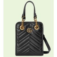 Gucci Women GG Marmont Matelassé Mini Bag Chevron Leather Double G Black (1)