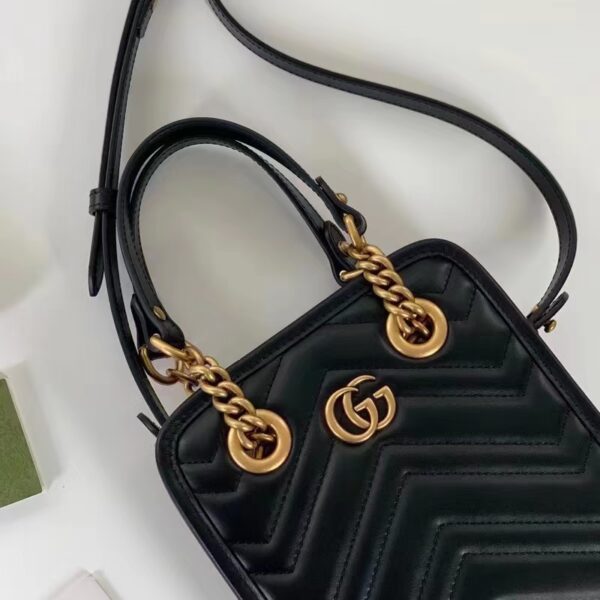 Gucci Women GG Marmont Matelassé Mini Bag Chevron Leather Double G Black (3)