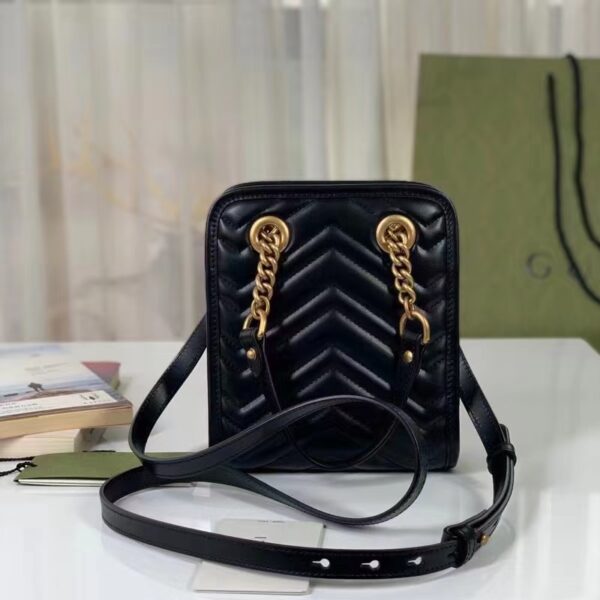 Gucci Women GG Marmont Matelassé Mini Bag Chevron Leather Double G Black (4)