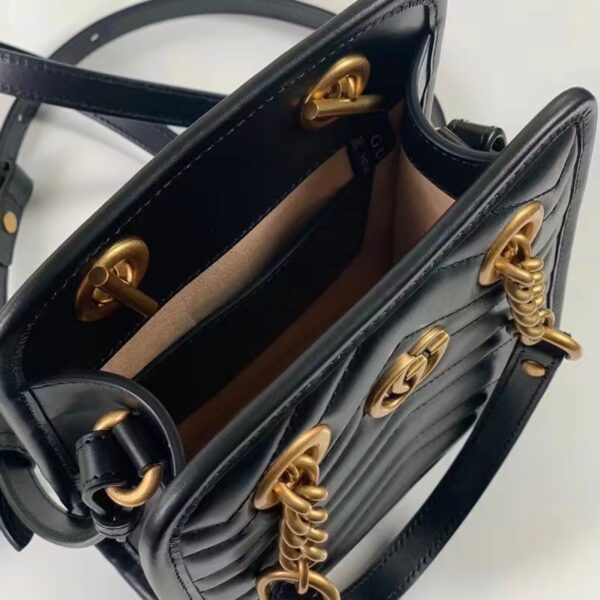 Gucci Women GG Marmont Matelassé Mini Bag Chevron Leather Double G Black (8)