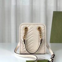 Gucci Women GG Marmont Matelassé Mini Bag White Chevron Leather Double G (4)