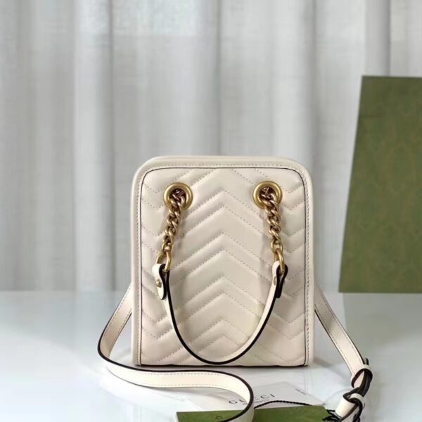 Gucci Women GG Marmont Matelassé Mini Bag White Chevron Leather Double G (3)