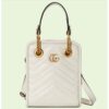 Gucci Women GG Marmont Matelassé Mini Bag White Chevron Leather Double G