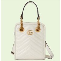 Gucci Women GG Marmont Matelassé Mini Bag White Chevron Leather Double G (4)