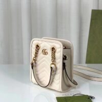 Gucci Women GG Marmont Matelassé Mini Bag White Chevron Leather Double G (4)