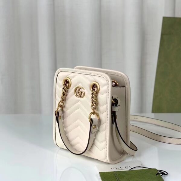 Gucci Women GG Marmont Matelassé Mini Bag White Chevron Leather Double G (7)