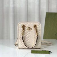 Gucci Women GG Marmont Matelassé Mini Bag White Chevron Leather Double G (4)