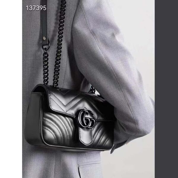 Gucci Women GG Marmont Small Shoulder Bag Black Matelassé Chevron Double G (1)